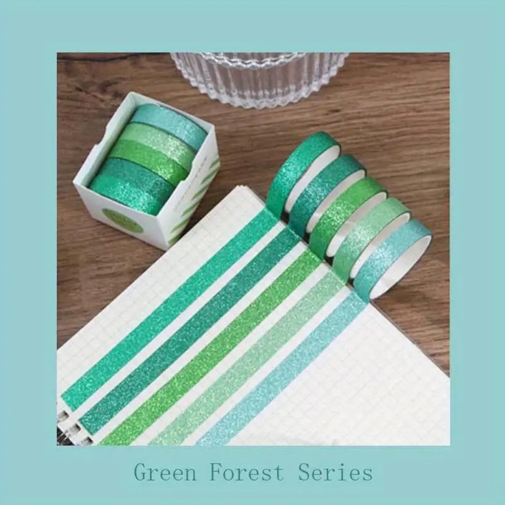 NEW Set of 6 - 5 Rolls Boxed Glitter Powder Glitter Shimmer Washi Tape - Variety - Picture 6 of 10
